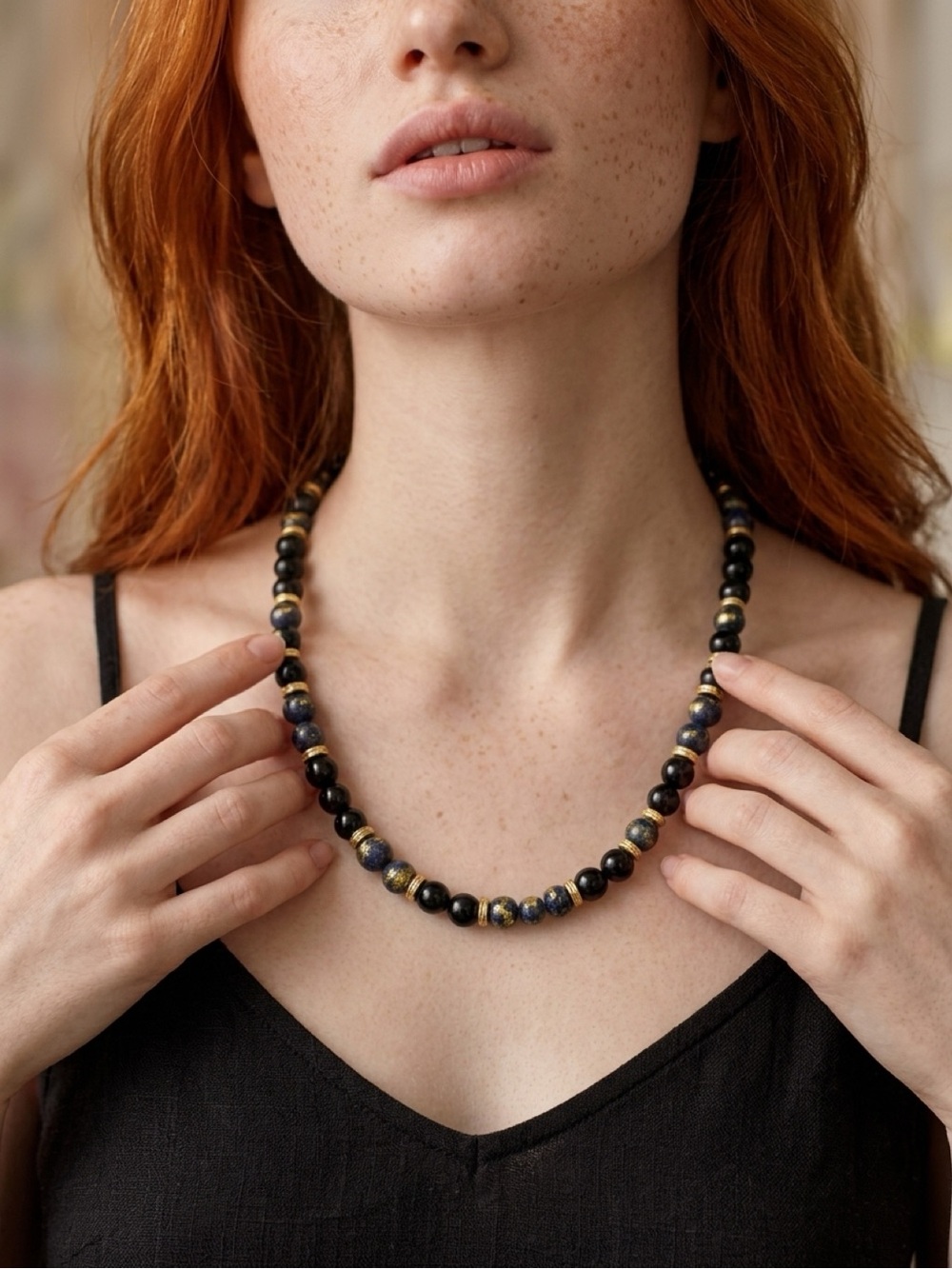 Classic Black and Gold Agate Beaded Necklace - Women Jewelry